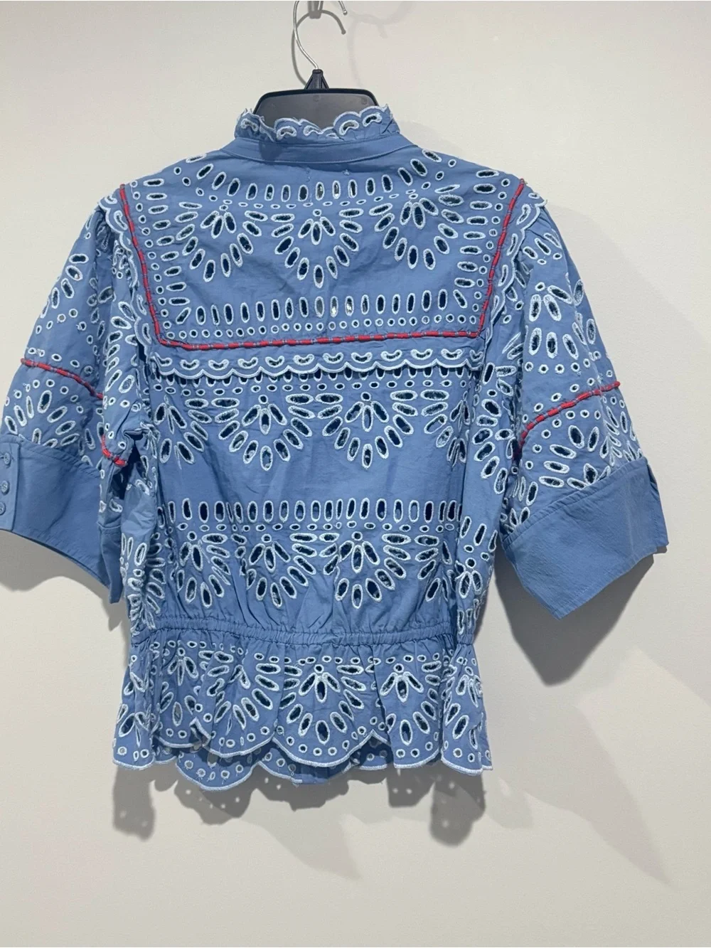 NWT Anthropologie Blue Eyelet Peplum Short-Sleeve Top